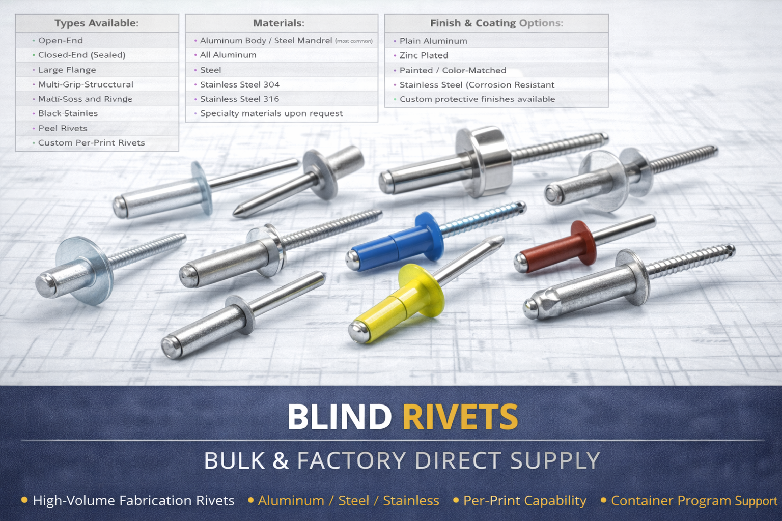Blind Rivets – Bulk & Factory Direct Supply - Offshore Milling & Sourcing