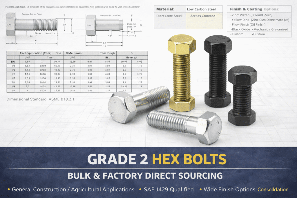 Grade 2 Hex Bolts – Bulk & Factory Direct Sourcing